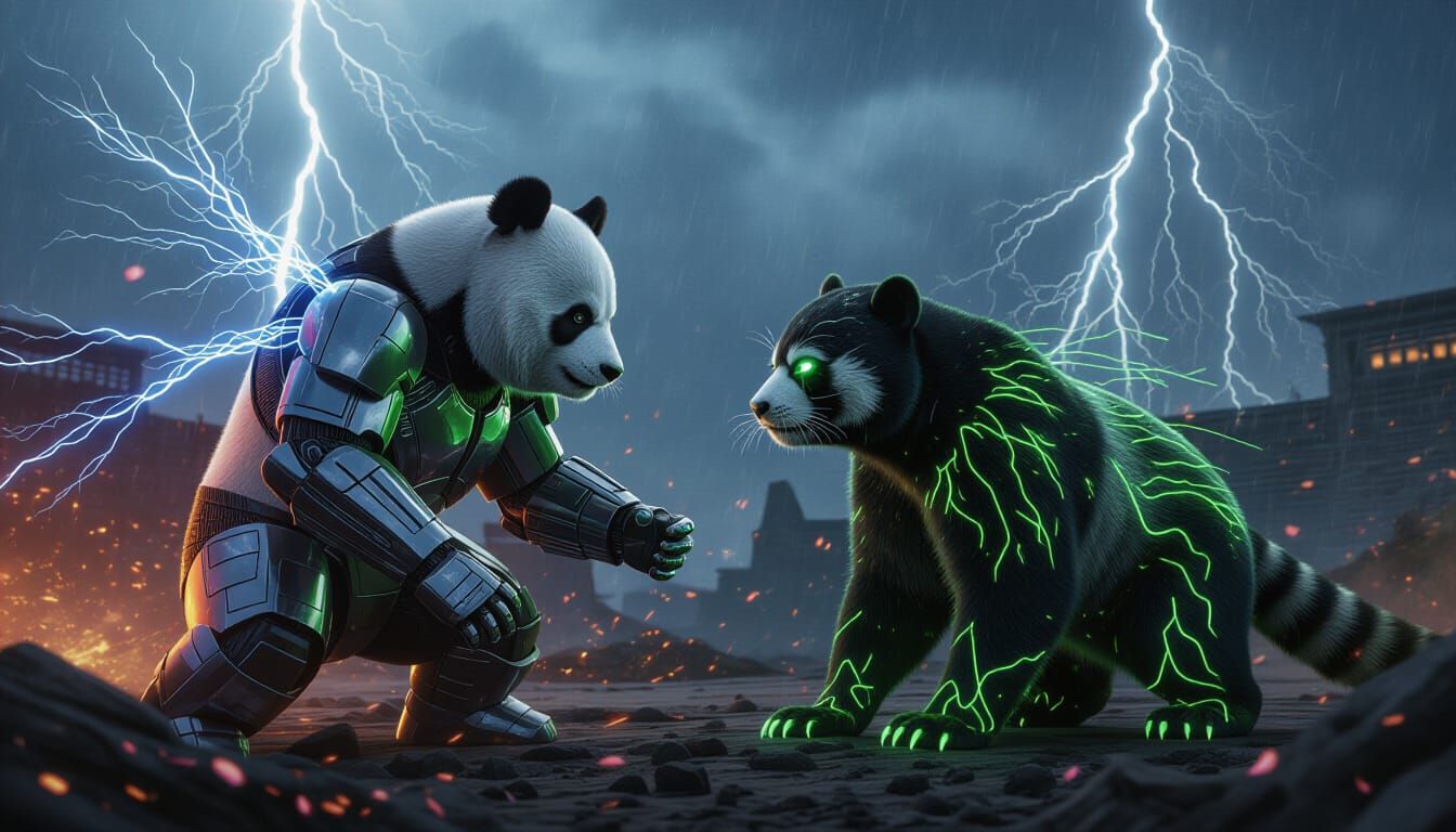 Cybernetic vs Organic Panda Battle in Storm Arena