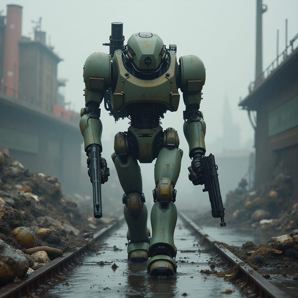 Hyper-Realistic Robot on Metal Gangplank