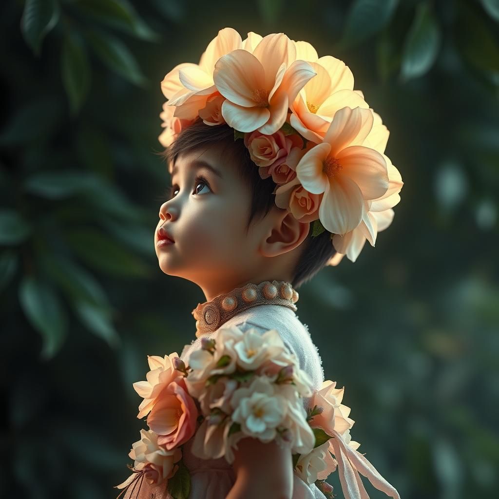 Enchanting Child in Floral Costume: Digital Art