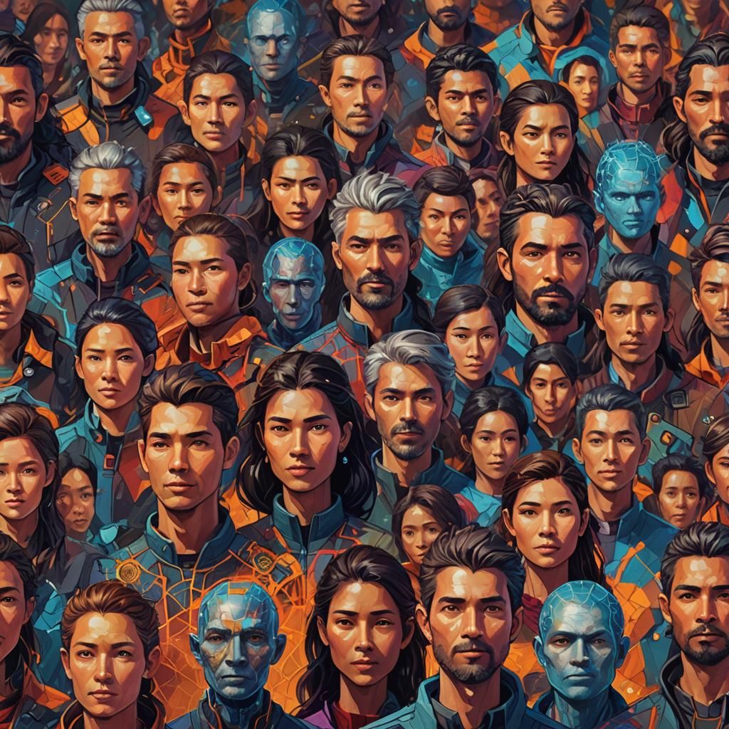 Interconnected Humans in a Network: Concept Art Illustration