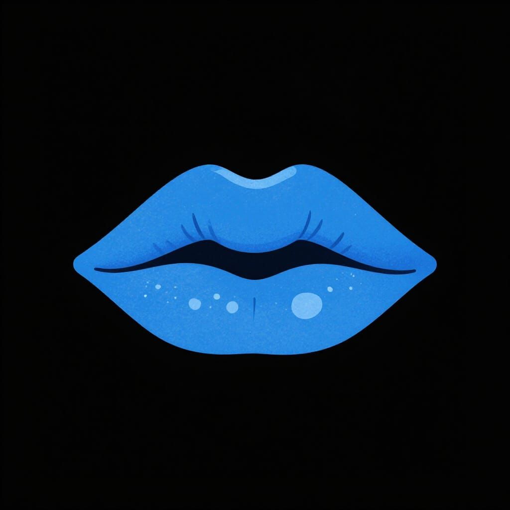 Abstract Blue Lips Line Art on Black