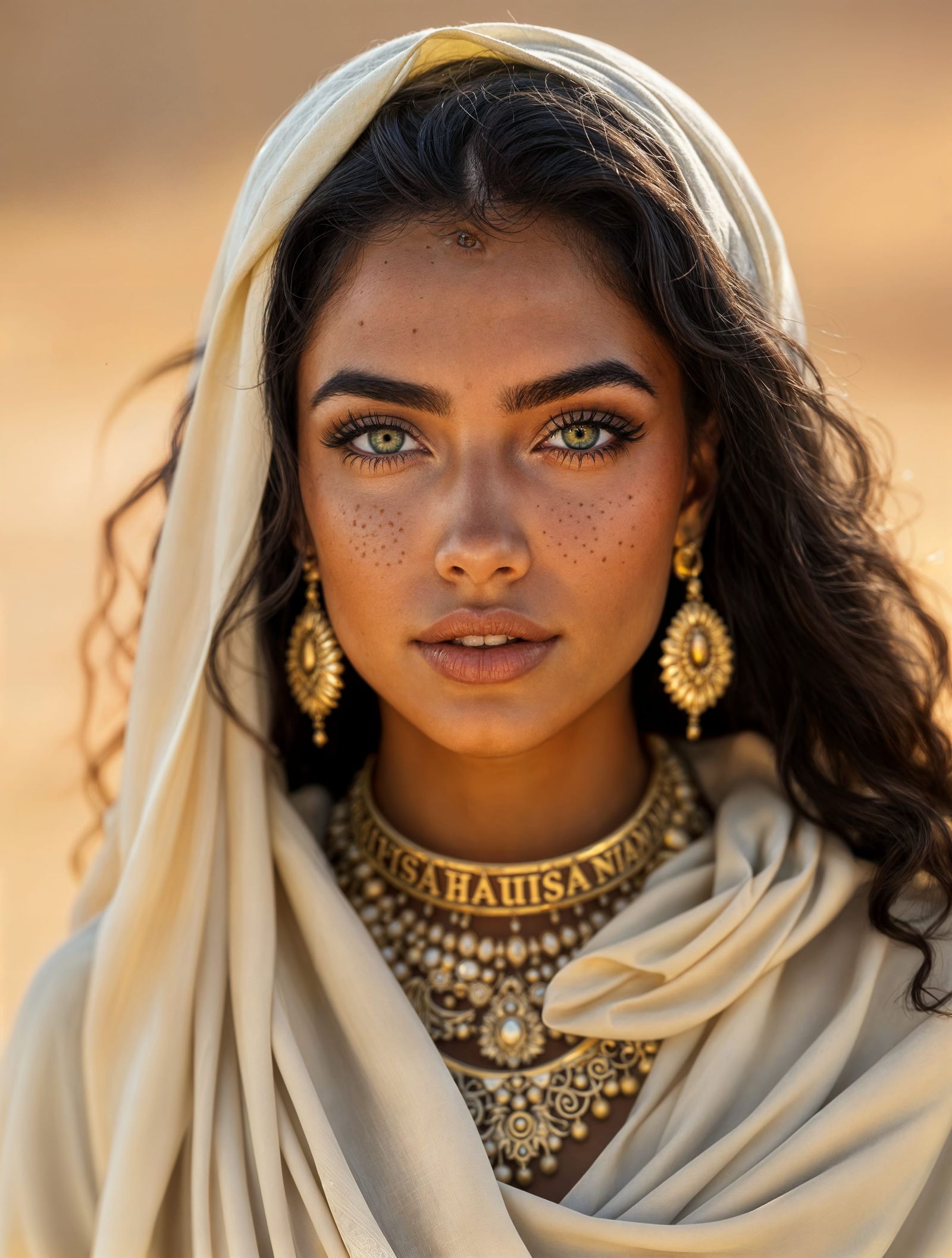Middle Eastern Woman Portrait with Gold Jewelry