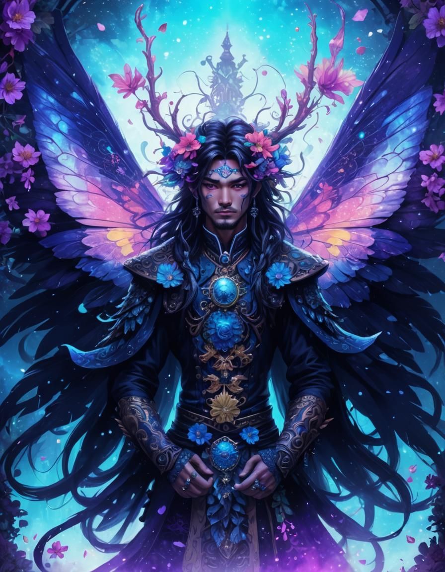 Baroque Steampunk Fairy in Bioluminescent Forest