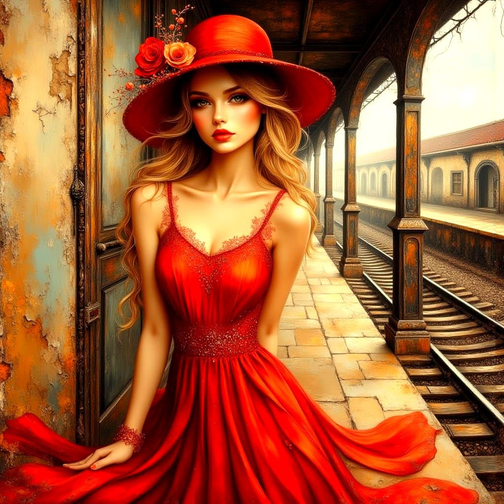 Tan and Red Reunion: Impasto Oil Painting