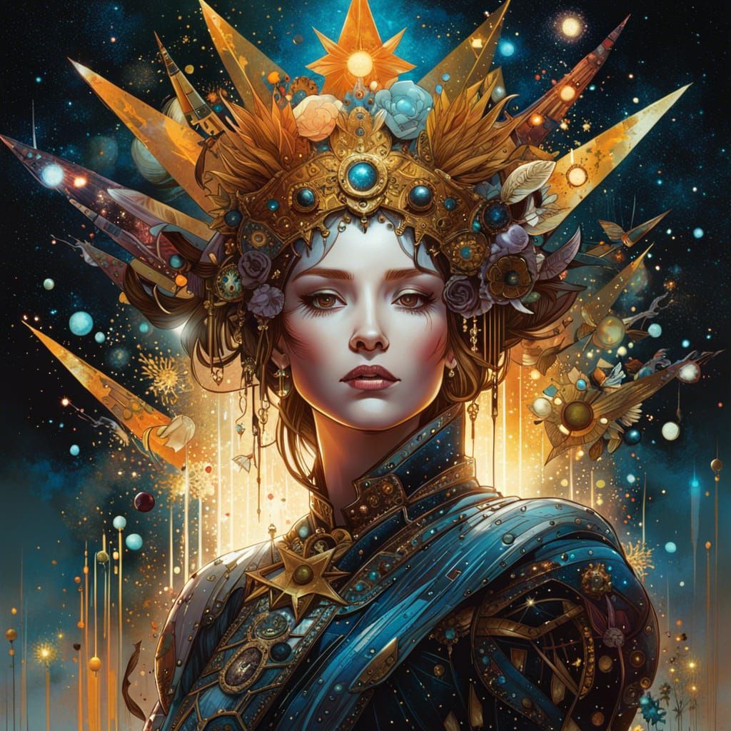 Glowing Star Queen Constellation in Anime Style