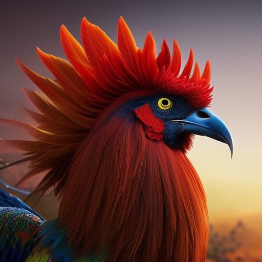 Majestic Rooster Close-Up in Art Nouveau Style