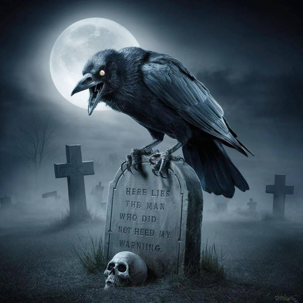 Creepy Crow in Graveyard Scene