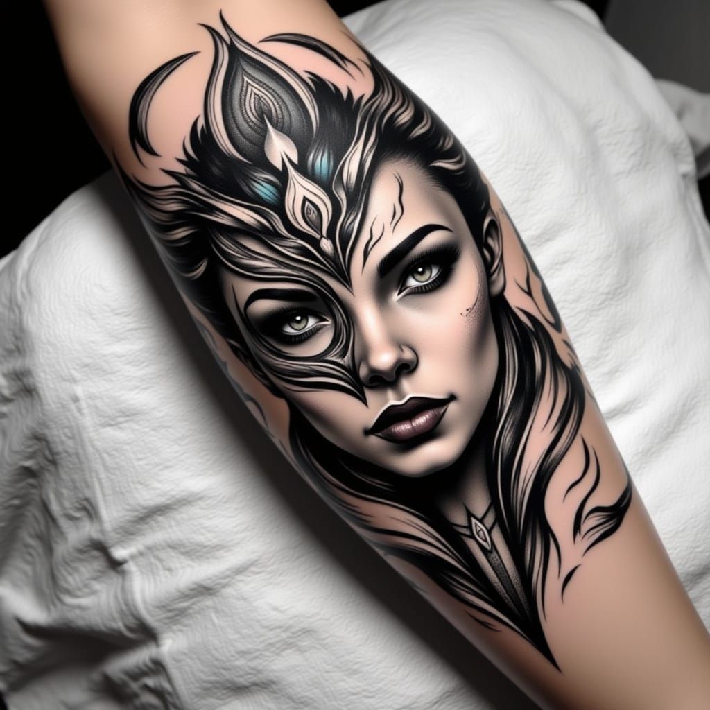 Minimalist Tribal Tattoo of Woman's Face in Digital Art