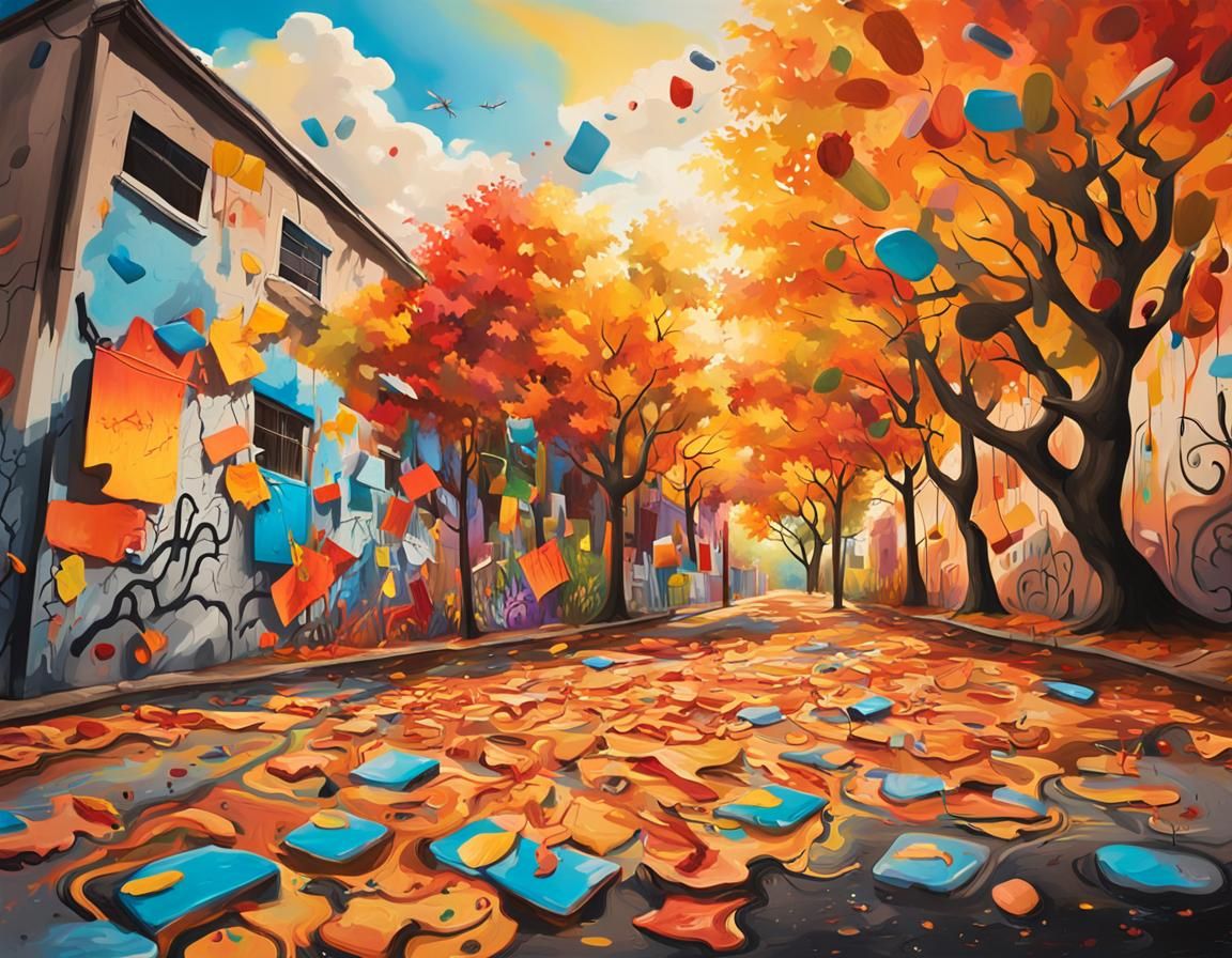 Surreal Autumn Landscape in Street Art Style