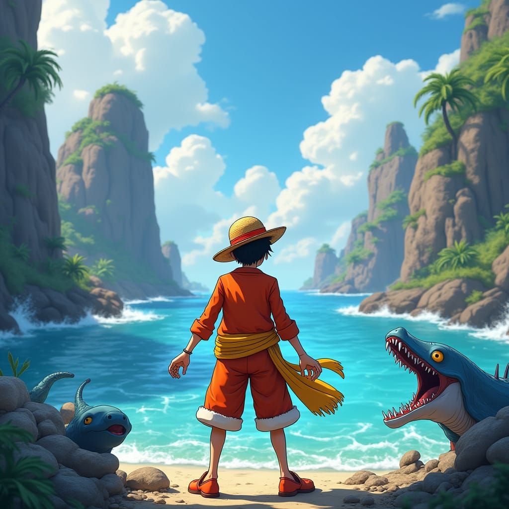 Luffy in Whimsical Oceanic Fantasy Art