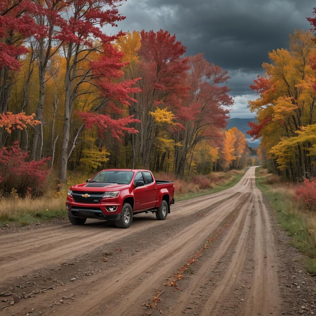 Red Chevy Colorado Truck on Rural Road