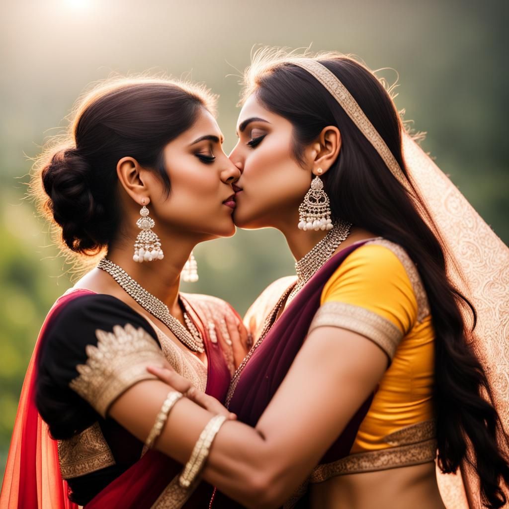 Lesbians Kissing in Summer Sunshine