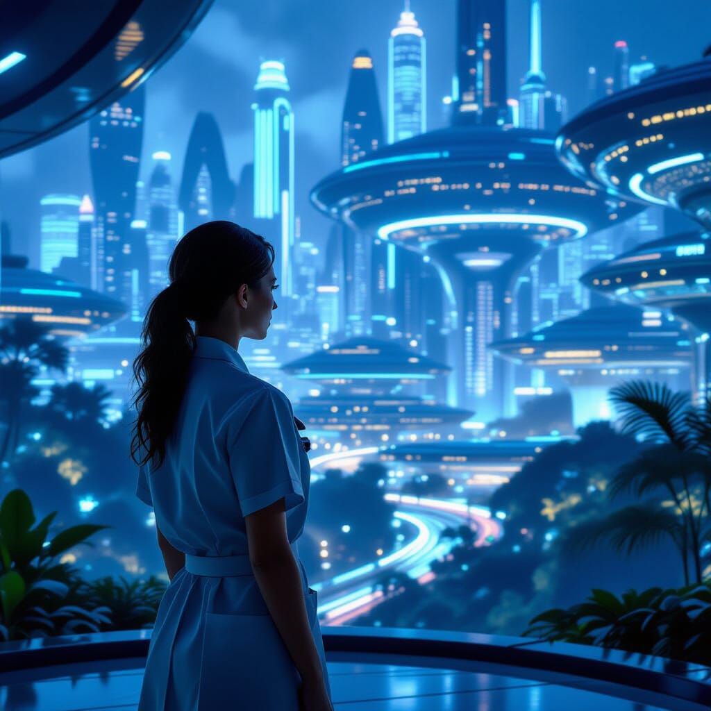 Futuristic Hospital Silhouette in Cinematic Style