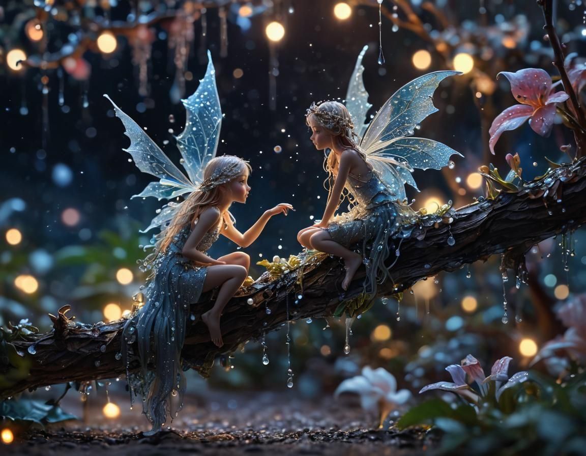 Fairy and Dew Dragon in Bioluminescent Setting