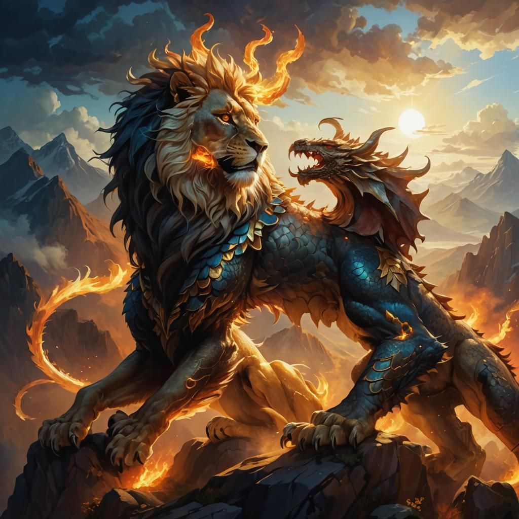 Majestic Lion Dragon Hybrid in Oil Painting Style