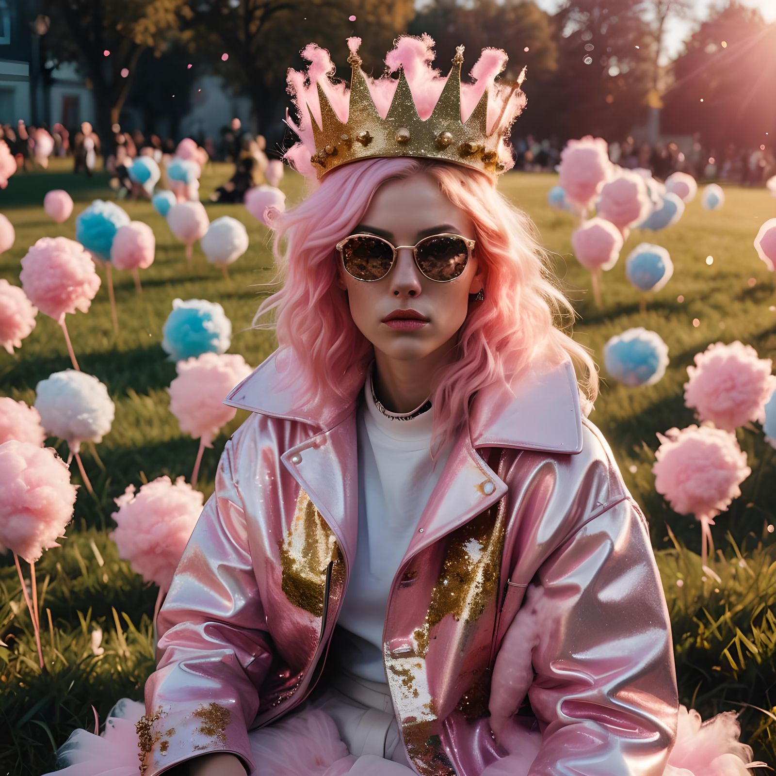 Girl with Punk Crown and Cotton Candy Coat