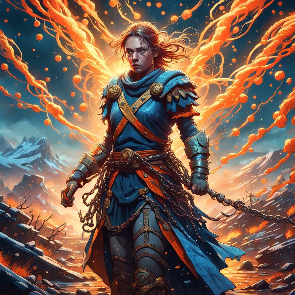 Fantasy Art: Woman Shattering Chains in Golden Light