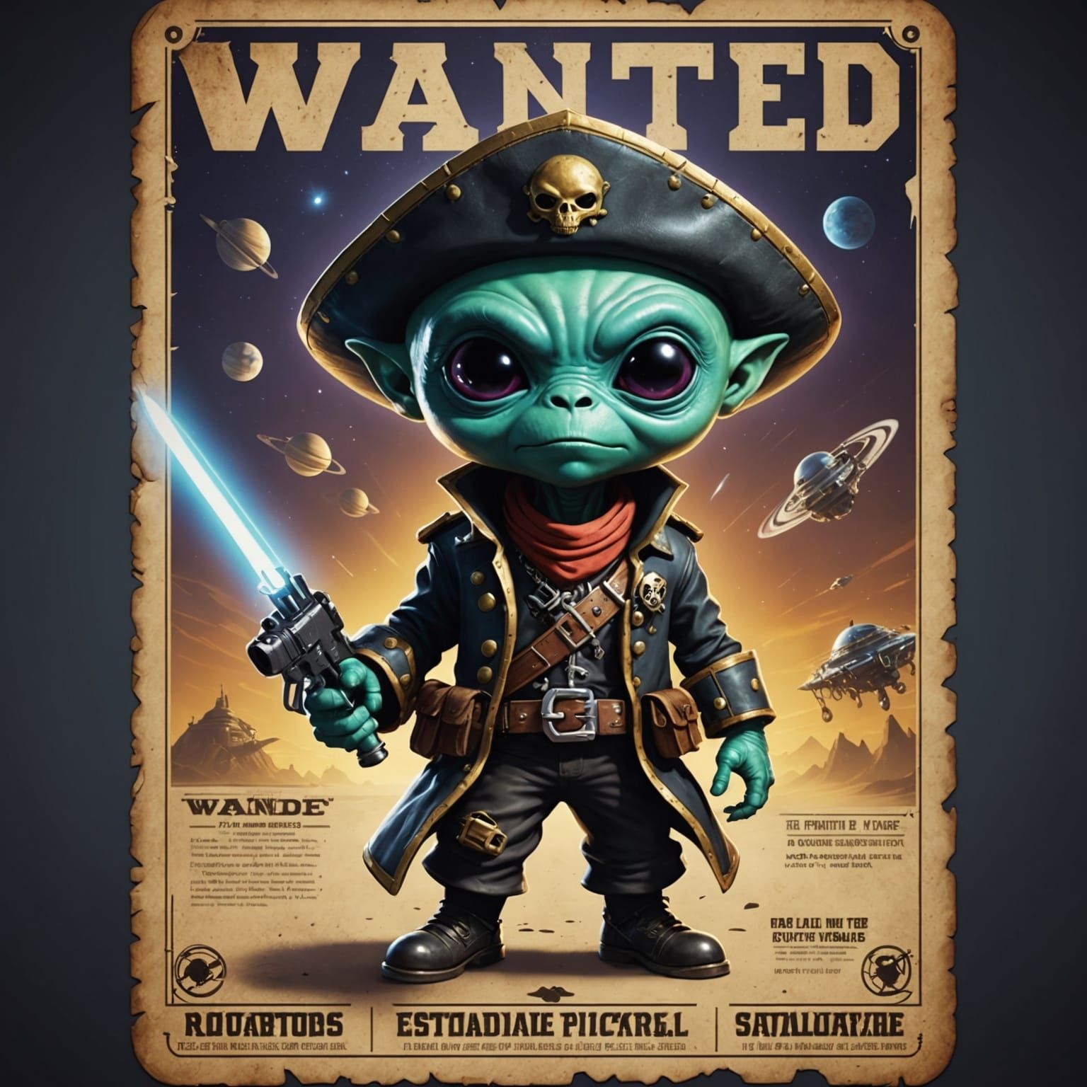 Wanted: Cute Alien Pirate Hacker in Digital Art