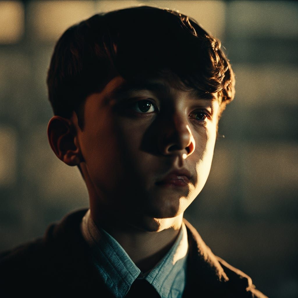 Film Noir Middle School Boy in Golden Light