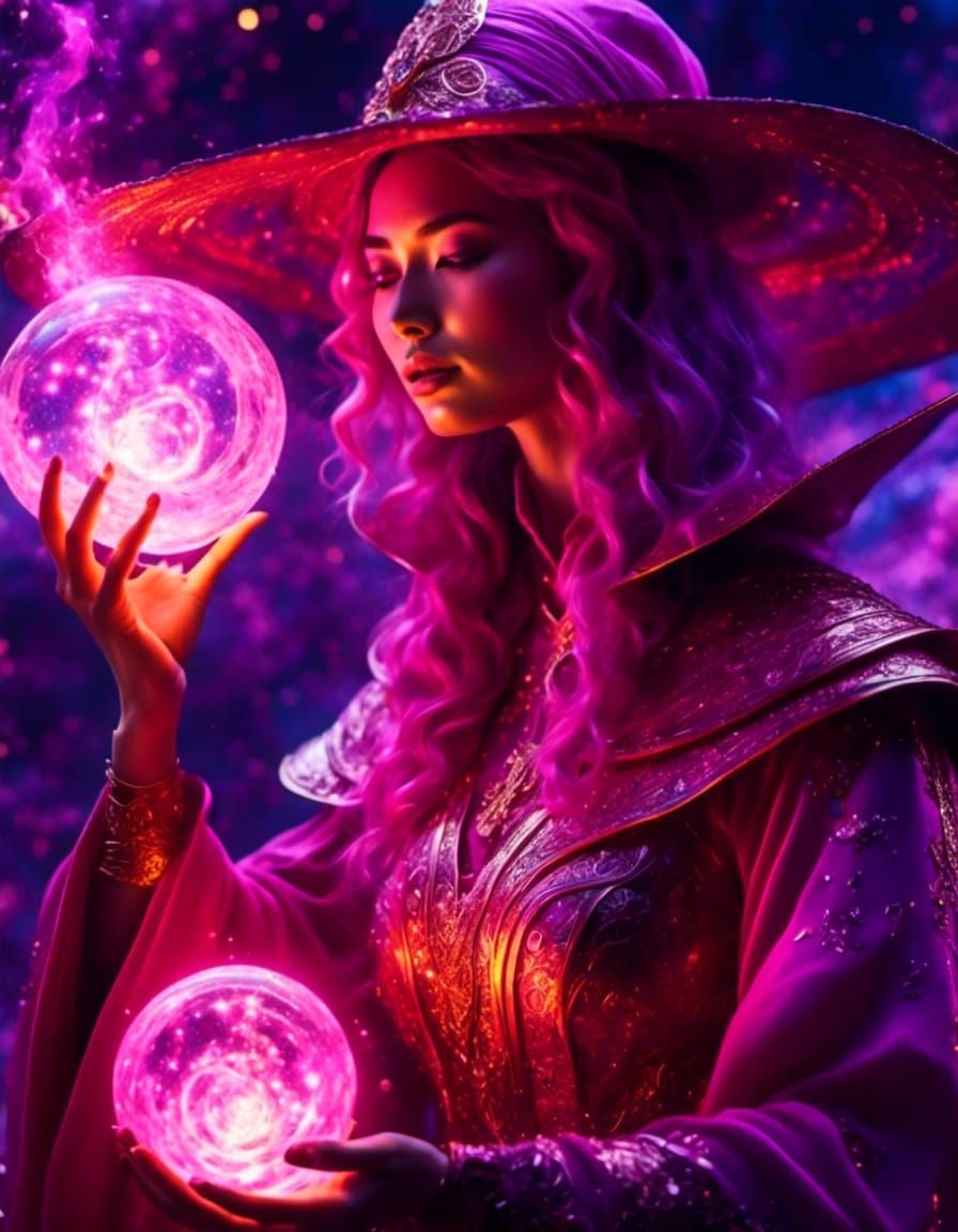 Enchanting Mage Casting Spell in Oil Painting Style