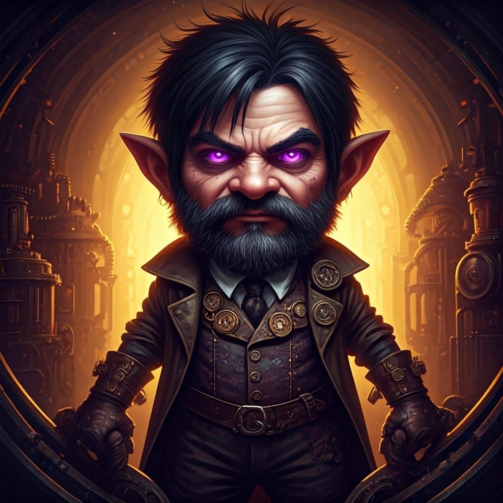 Sinister Gnome Mad Scientist in Steampunk Style