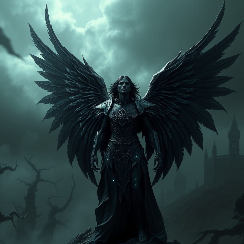 Dark Angel in Gothic Landscape