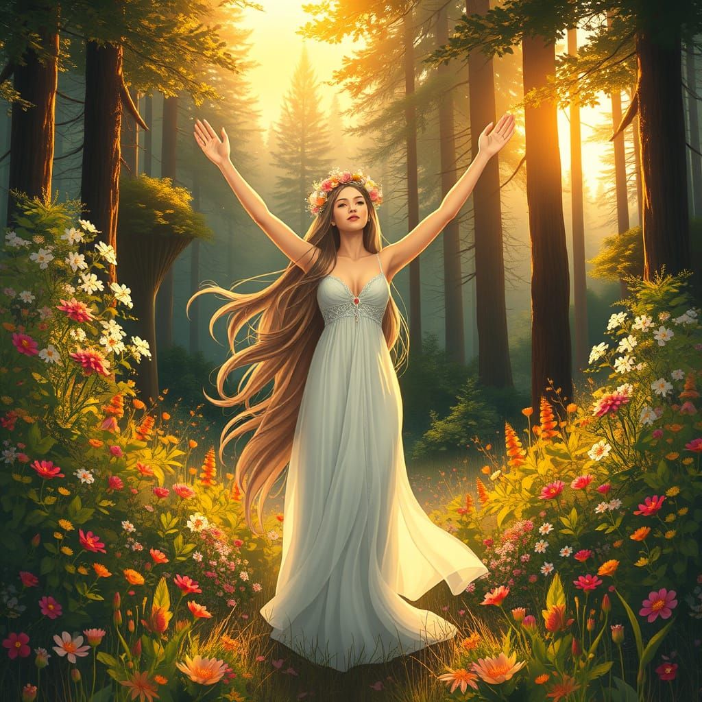 Serene Mystic in Vibrant Equinox Forest