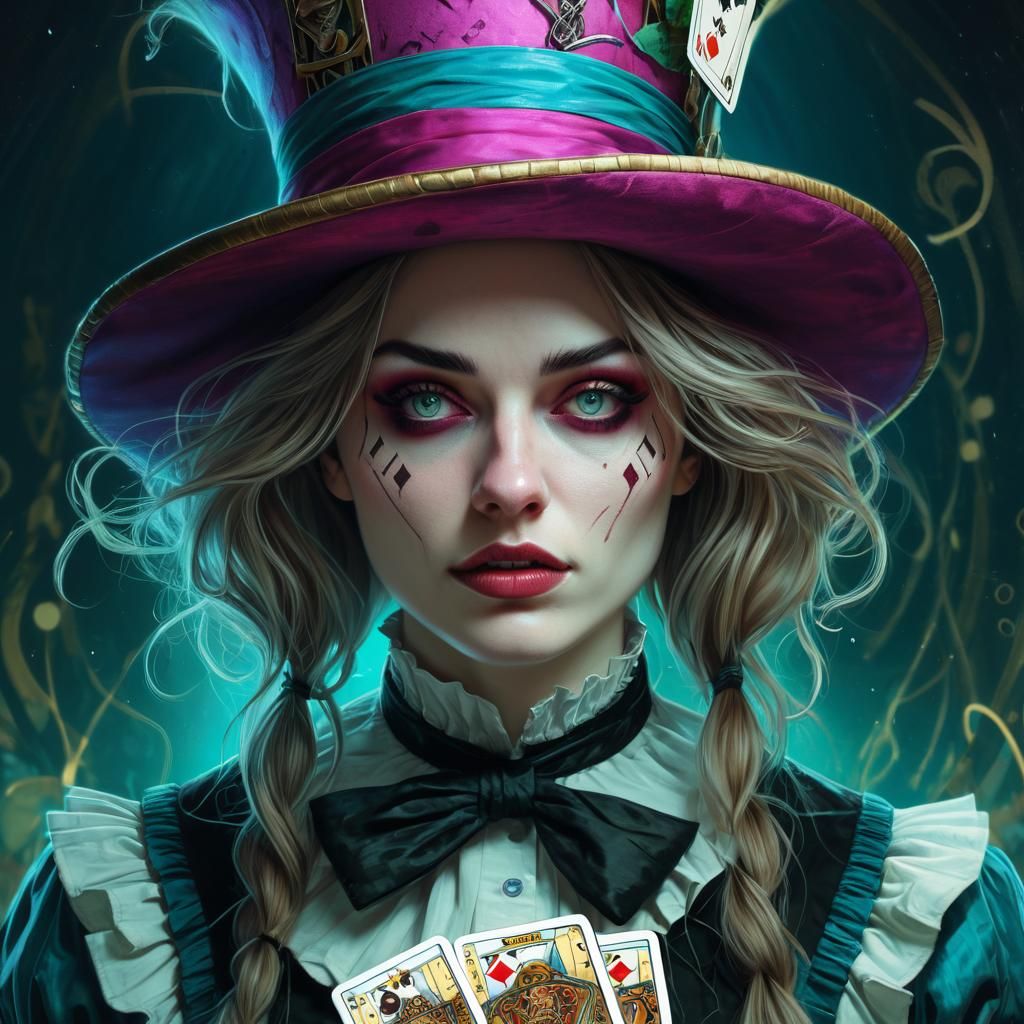 Alice in Wonderland Digital Portrait in Neon Punk Style