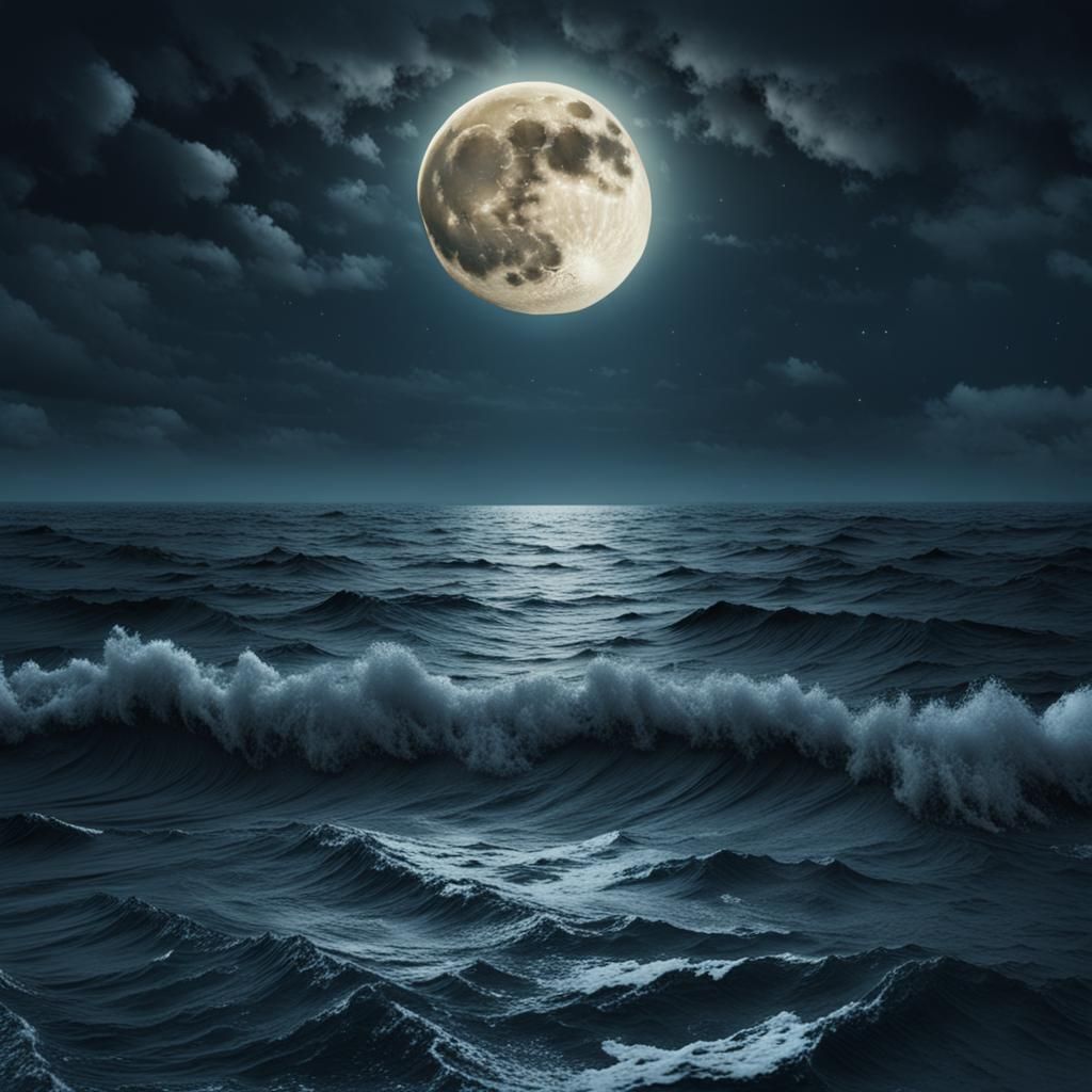 Full Moon Over Ocean: Epic Digital Matte Painting
