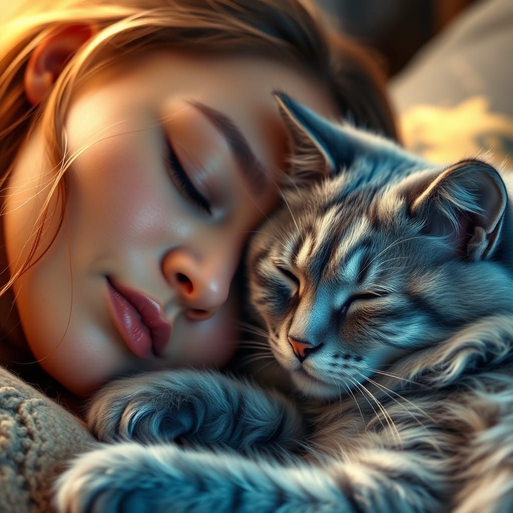Serene Cat and Owner in Harmonious Slumber