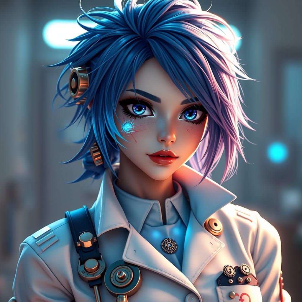 Surreal Steampunk Nurse in Cyberpunk Style