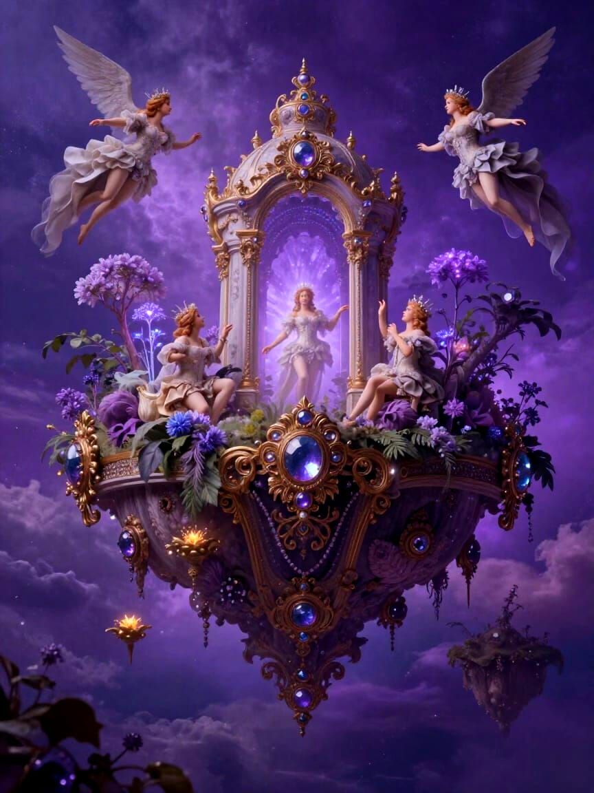 Baroque Violet Opulence Floating Islands with Celestial Bein...