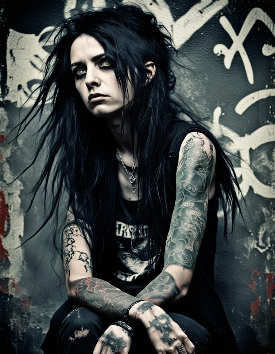 Gritty Portrait of a Goth Rocker Girl