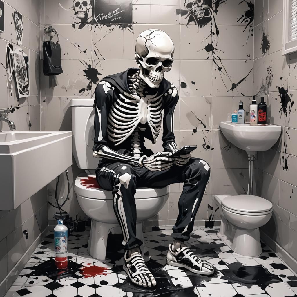 Skeleton on Toilet: Manga Scan Anime Art