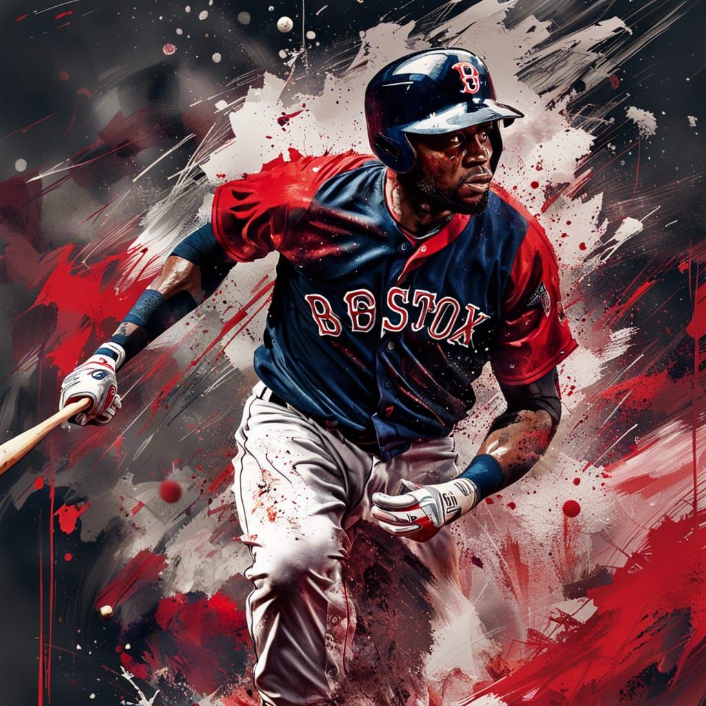 Red Sox Player Home Run: Mixed-Media Masterpiece