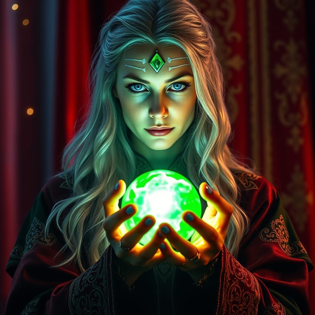 Mystical Fortune Teller with Glowing Orb