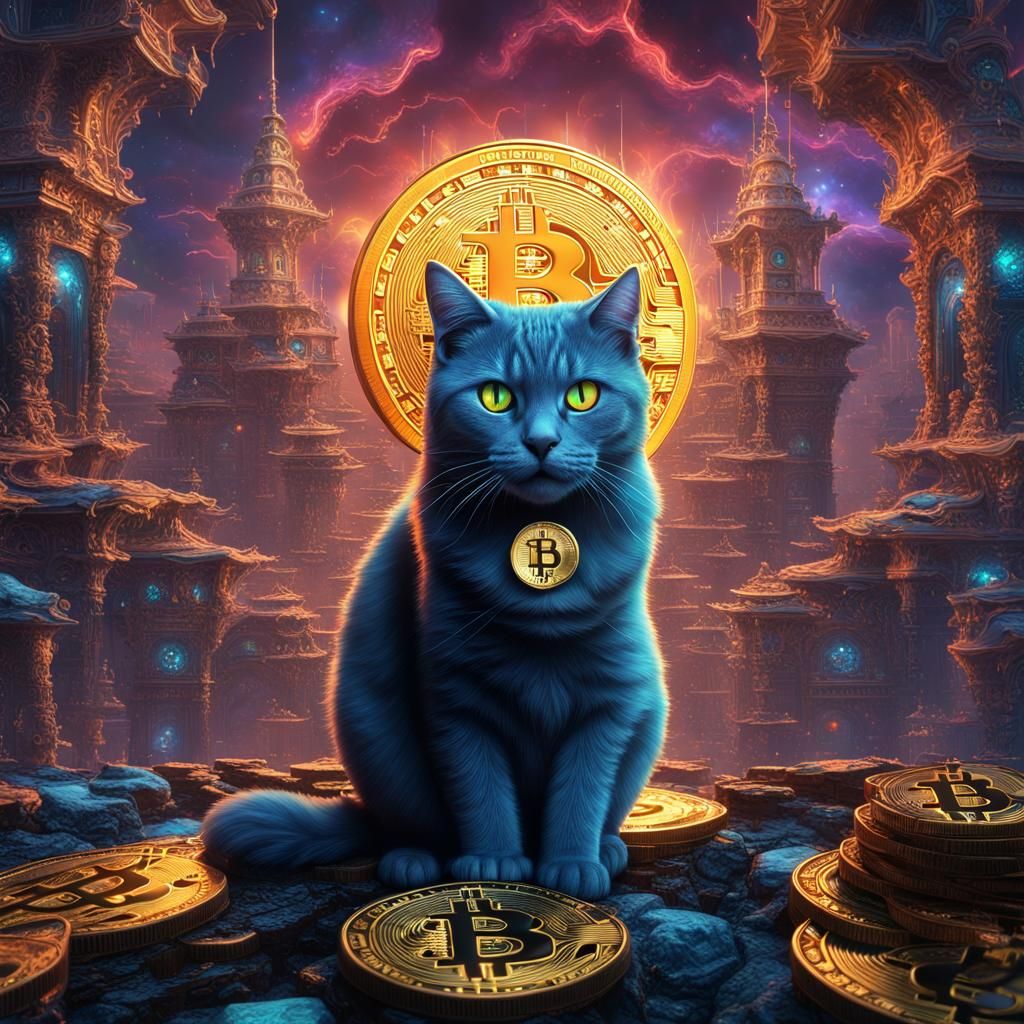 Bitcoin Cat: Detailed Digital Art, NFT Concept