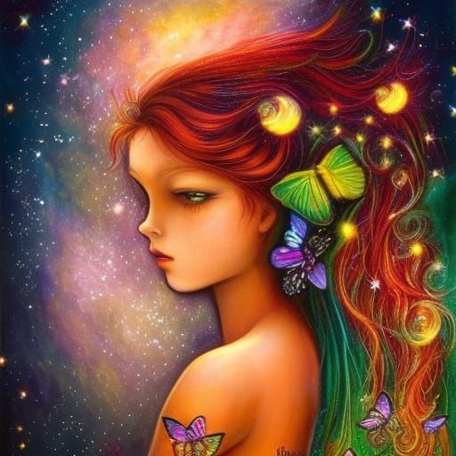 Fantasy Girl Portrait in Josephine Wall Style