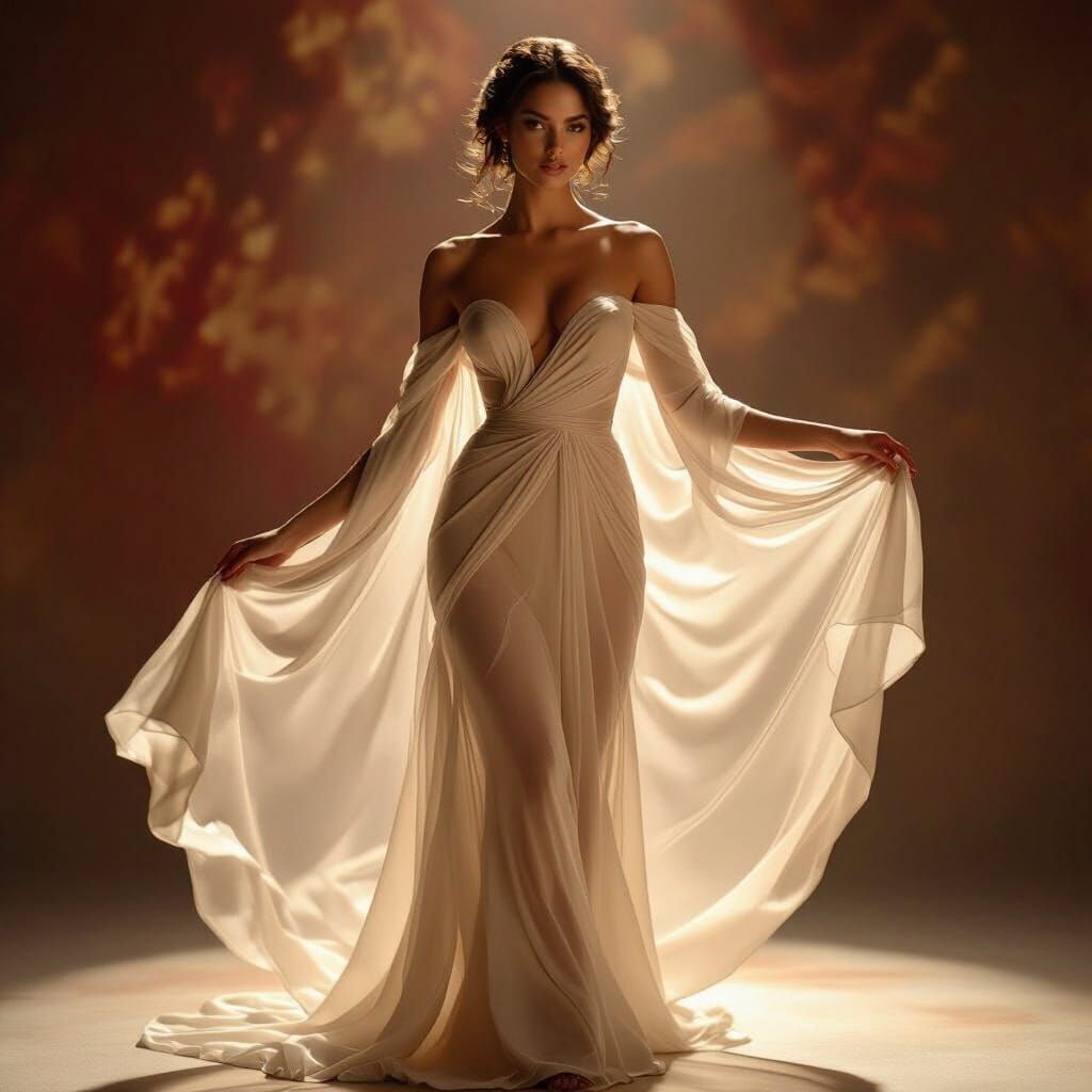 Mysterious Woman in Sheer Fabric, Photorealistic Art