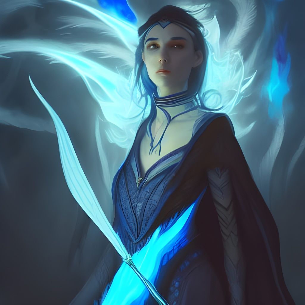 Elven Mage with Blue Flame in Dark Fantasy Style
