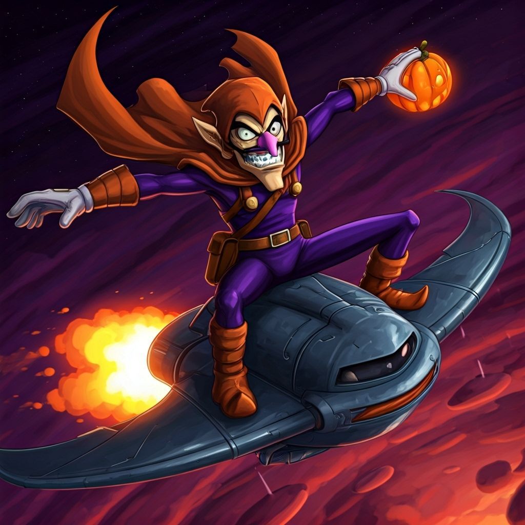 Waluigi as Hobgoblin Soaring Over Mushroom Kingdom