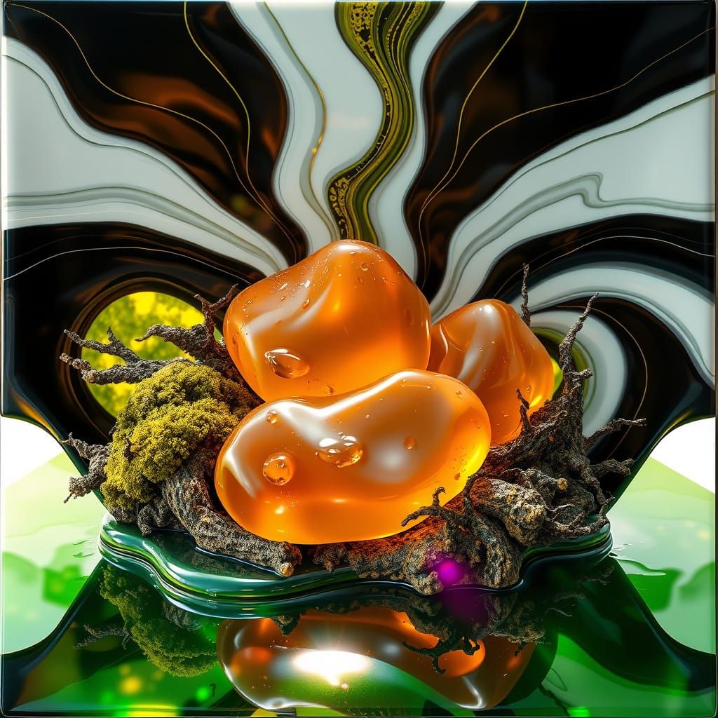 Abstract Emblem of Plastic Forms and Amber Stones