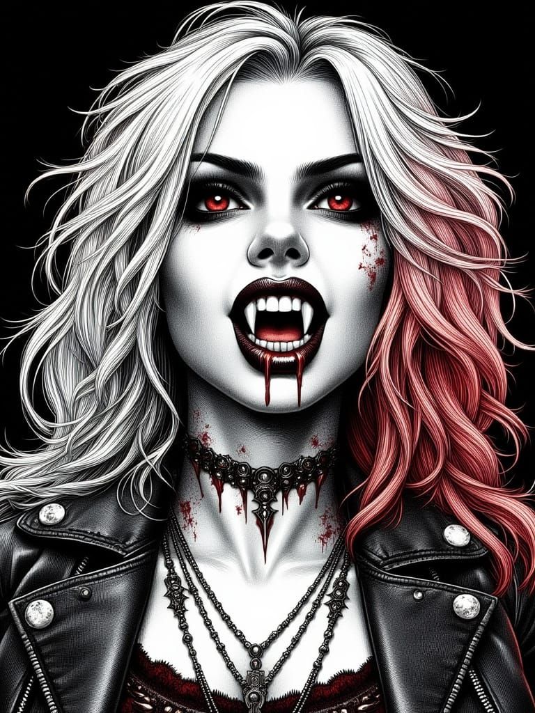 Gothic Punk Vampire Rockstar in Black and White
