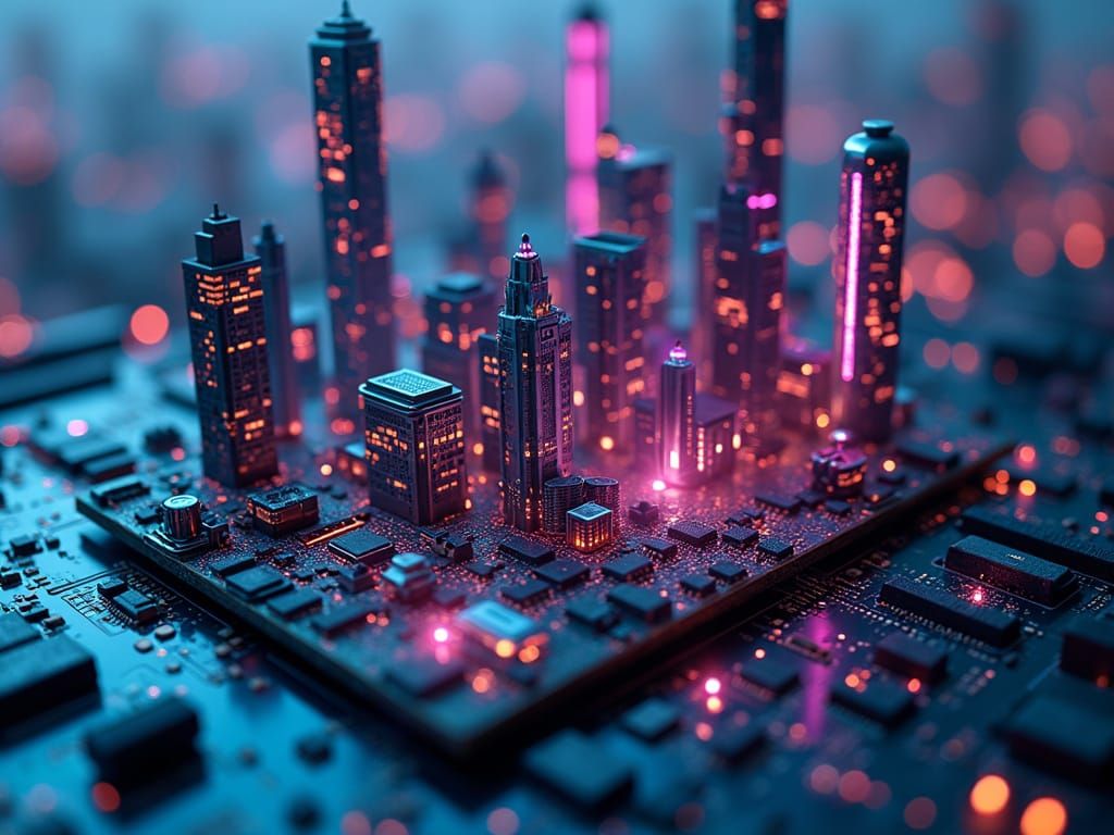 Cyberpunk City Inside a Computer Motherboard