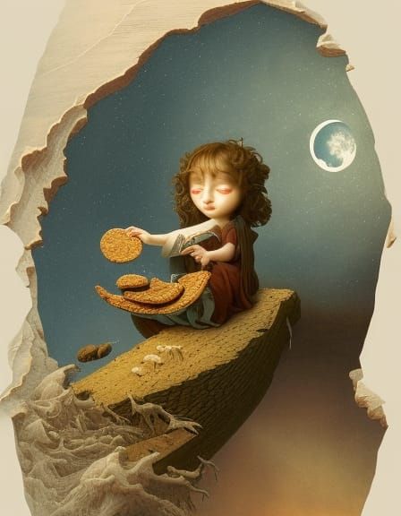 Surreal Moon Bread Concept Art in Watercolor