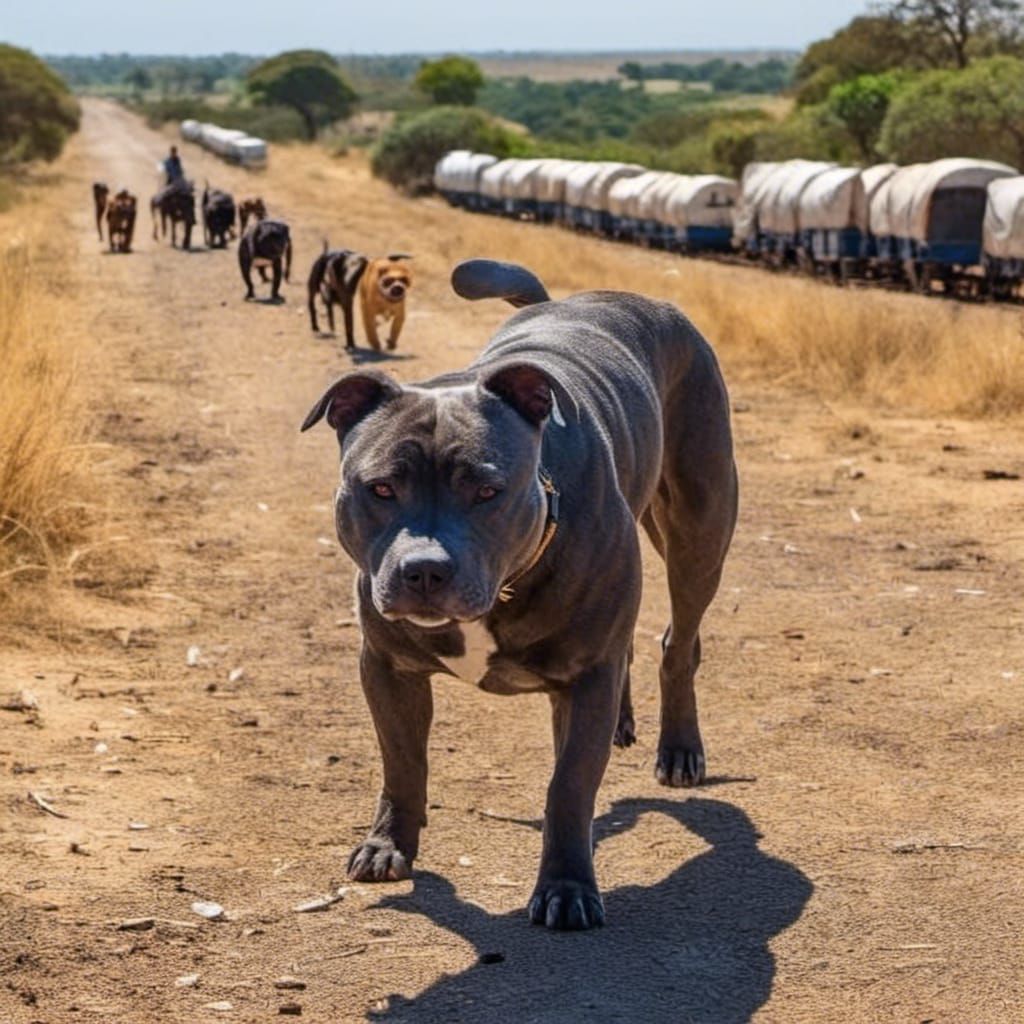 Staffordshire Bull Terrier Guardian on African Savannah