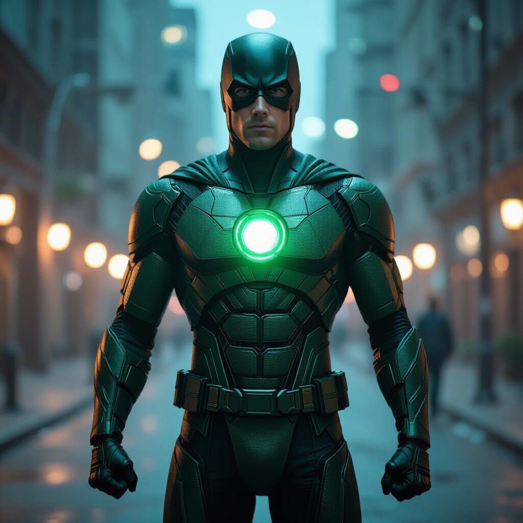 Green-Lined Fabric Superhero Suit in Cinematic Style