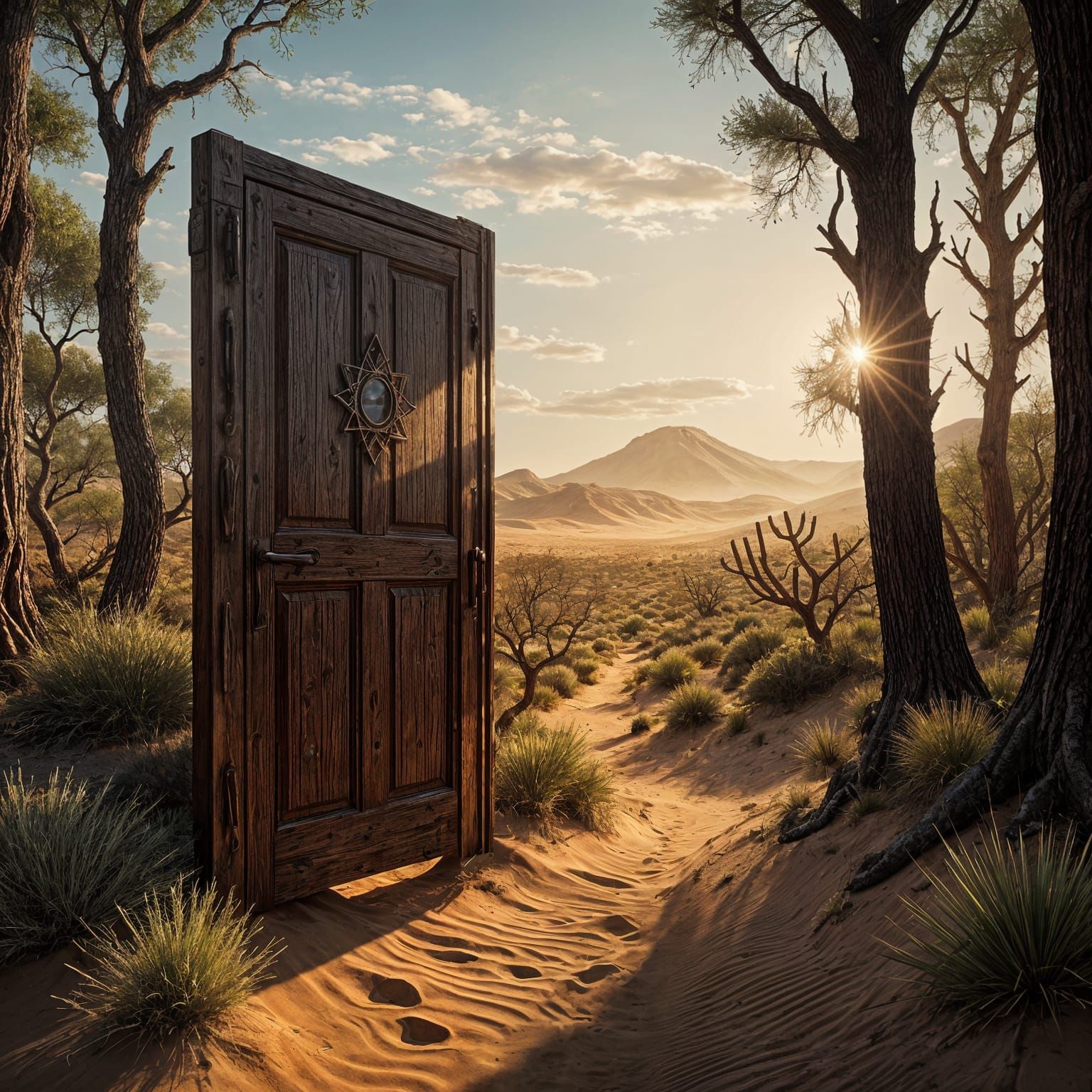 Desert Doorway Reveals Lush Forest: Digital Art