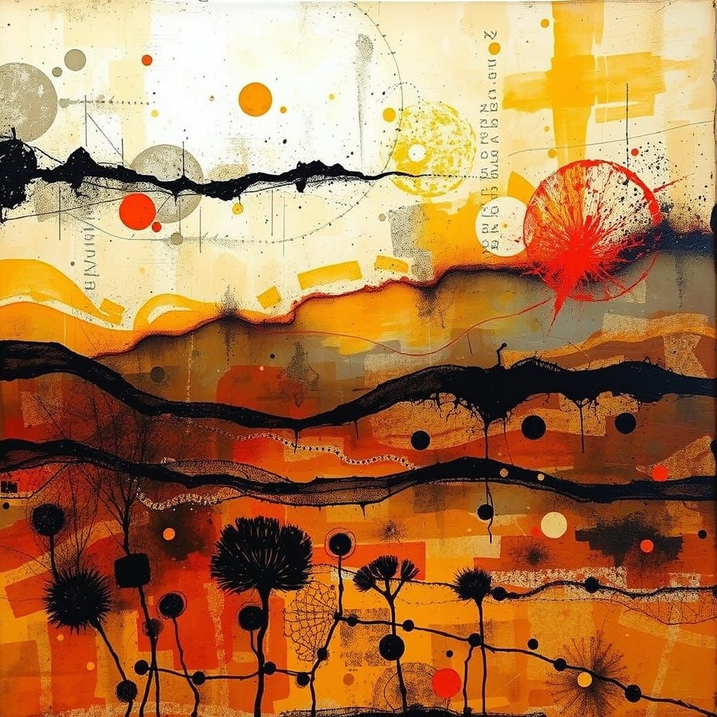 Abstract Australian Landscape in Encaustic Mixed Media Style