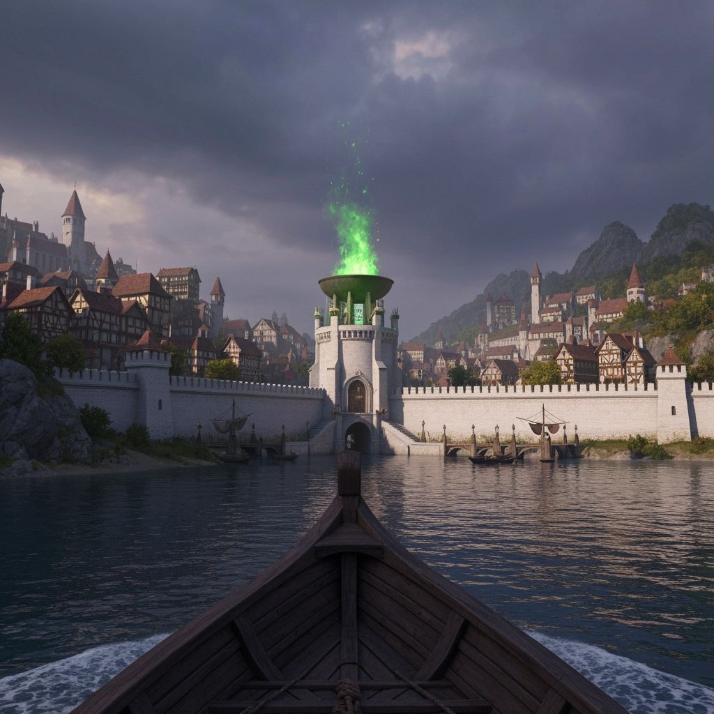 Medieval Harbor City in Dark Fantasy Style